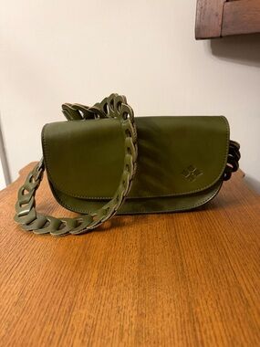 Patricia Nash Olive Green Leather Crossbody with Braided Chain Strap